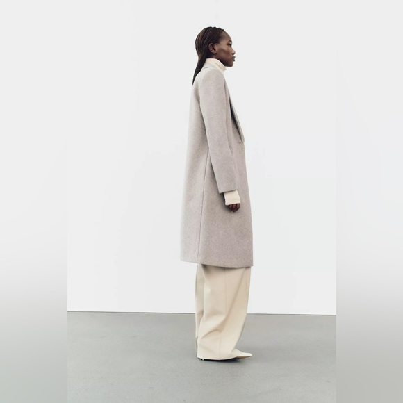 Zara Basic Soft Coat Front Button Beige Classic Trench Coat NWT Sz S - Picture 4 of 15